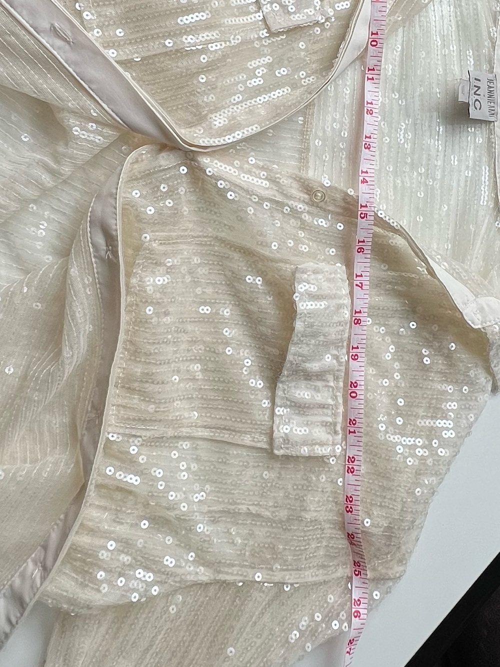 Jeannie Mai x INC Sequin Cream Sheer Button-Up Shirt - Picture 8 of 8